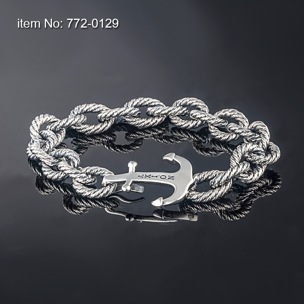 Large Sterling Silver Anchor Link Bracelet