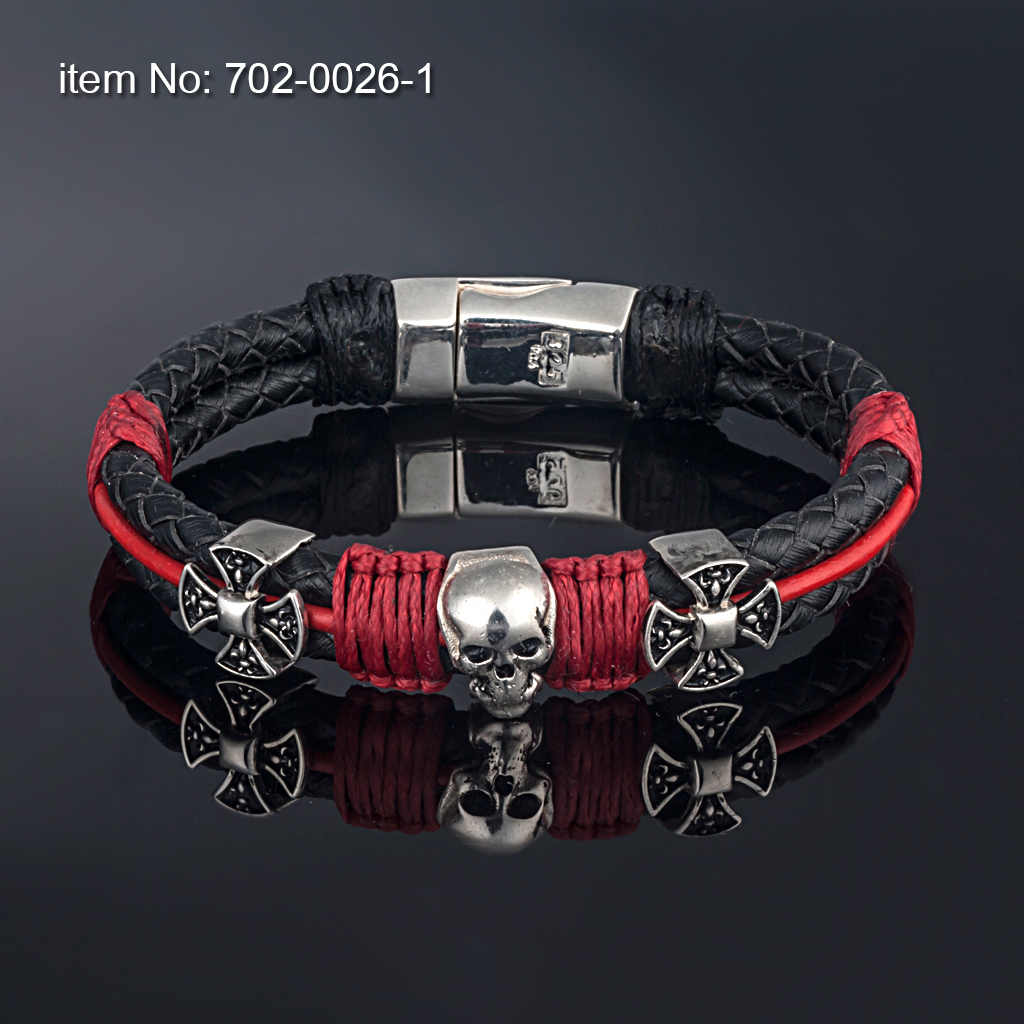 Ασημένιο βραχιόλι κρανίο με το Σταυρό της Μάλτας - Πατήστε εδώ για περισσότερα χρώματα -