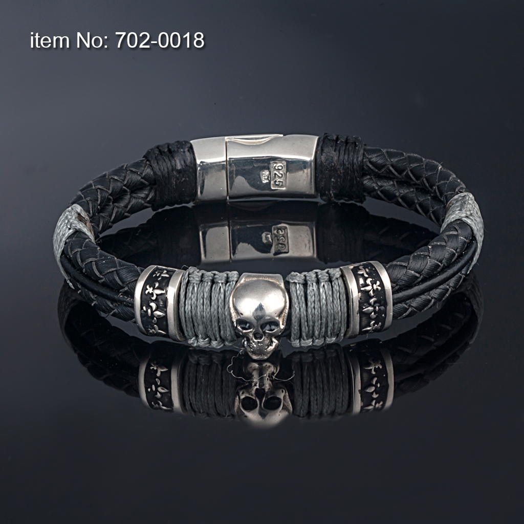 Ασημένιο βραχιόλι κρανίο με κρίνα - Πατήστε εδώ για περισσότερα χρώματα -