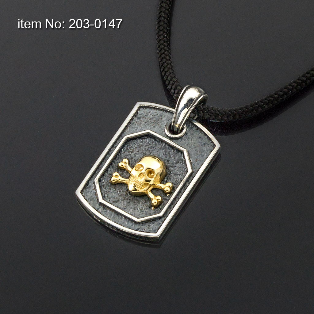 K14 Solid Gold Skull and Bones on Sterling Silver Pendant