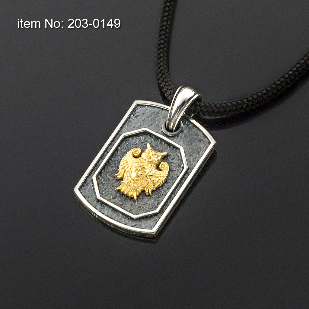 K14 Solid Gold Owl on Sterling Silver Pendant