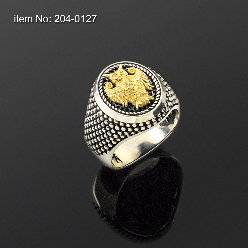 K14 Solid Gold Owl on Sterling Silver Ring
