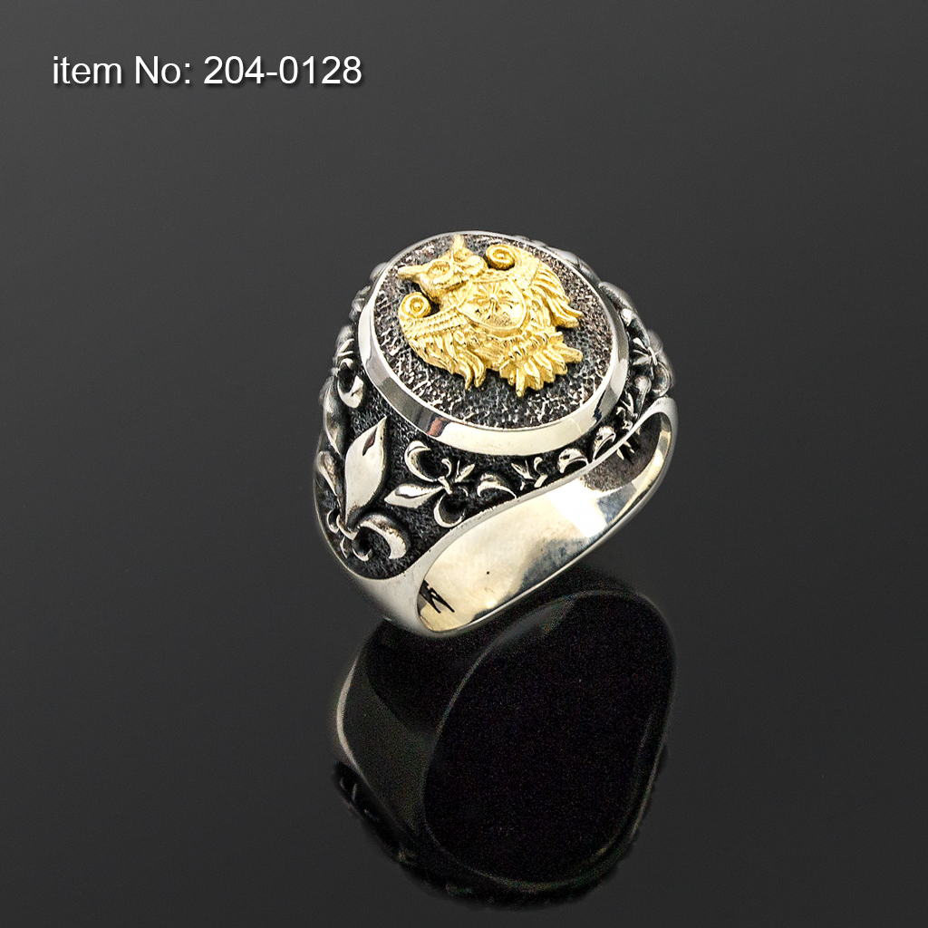 K14 Solid Gold Owl on Sterling Silver Ring