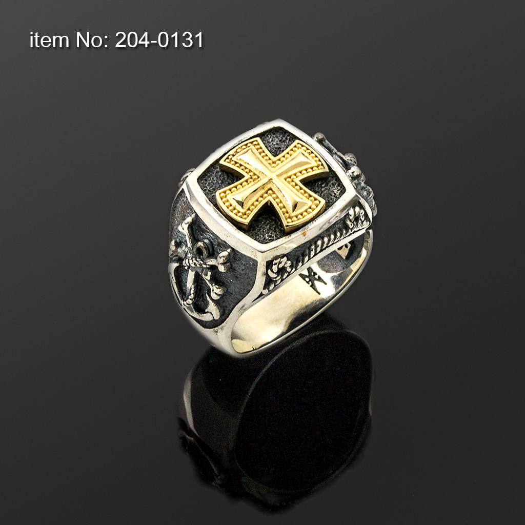 K14 Solid Gold Cross on Sterling Silver Ring