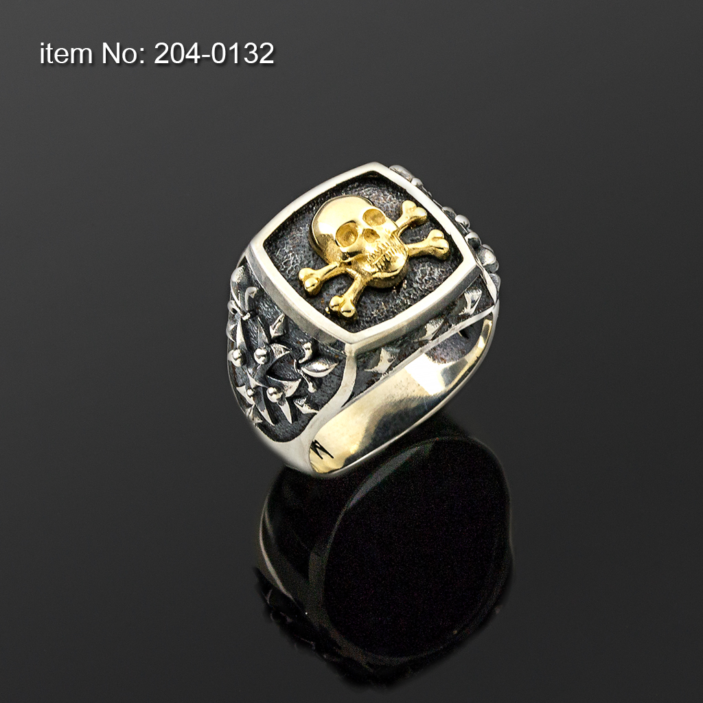 K14 Solid Gold Skull on Sterling Silver Ring