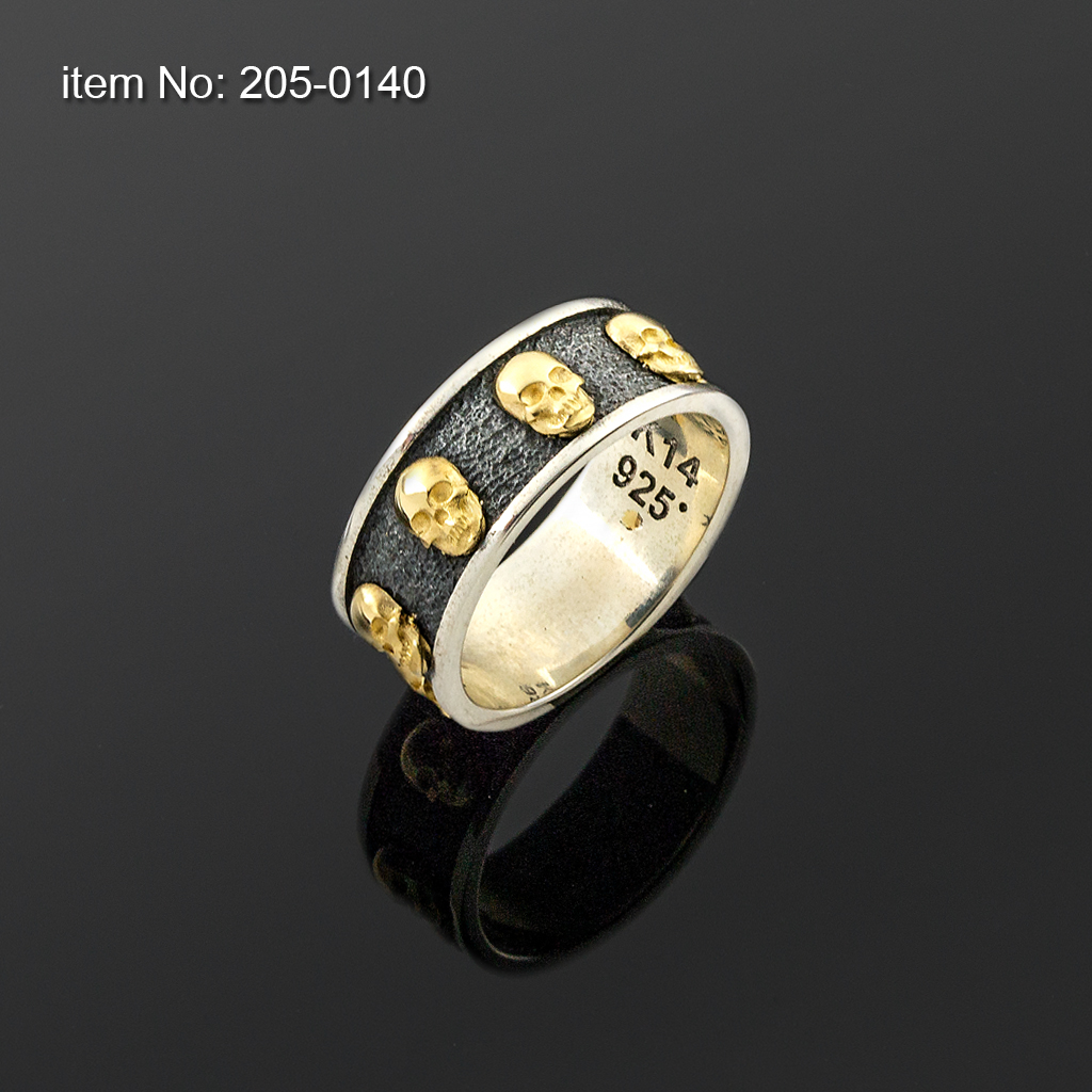 K14 Solid Gold Skulls on Sterling Silver Ring