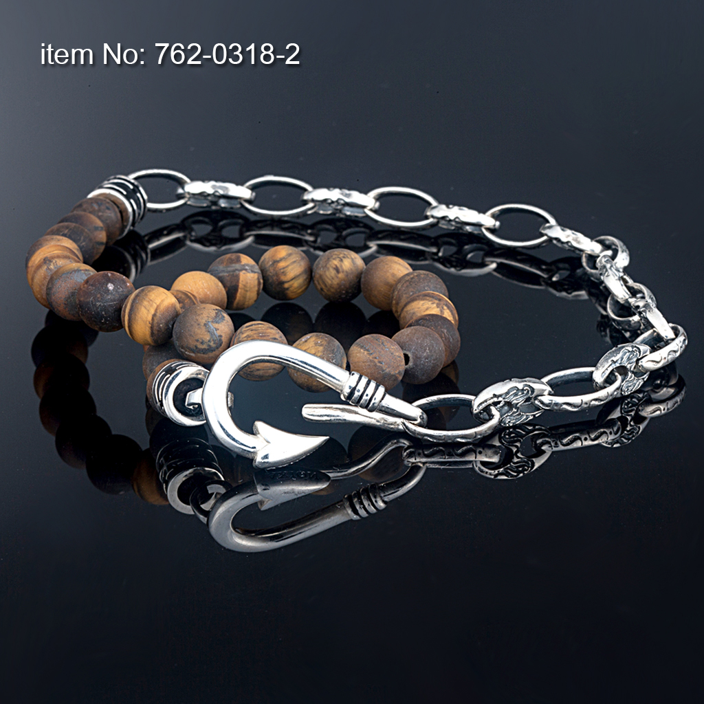 Ασημένιο βραχιόλι 925° με άγκιστρο (8 mm) και με διπλή σειρά από αλυσίδα - Πατήστε εδώ για περισσότερα χρώματα -