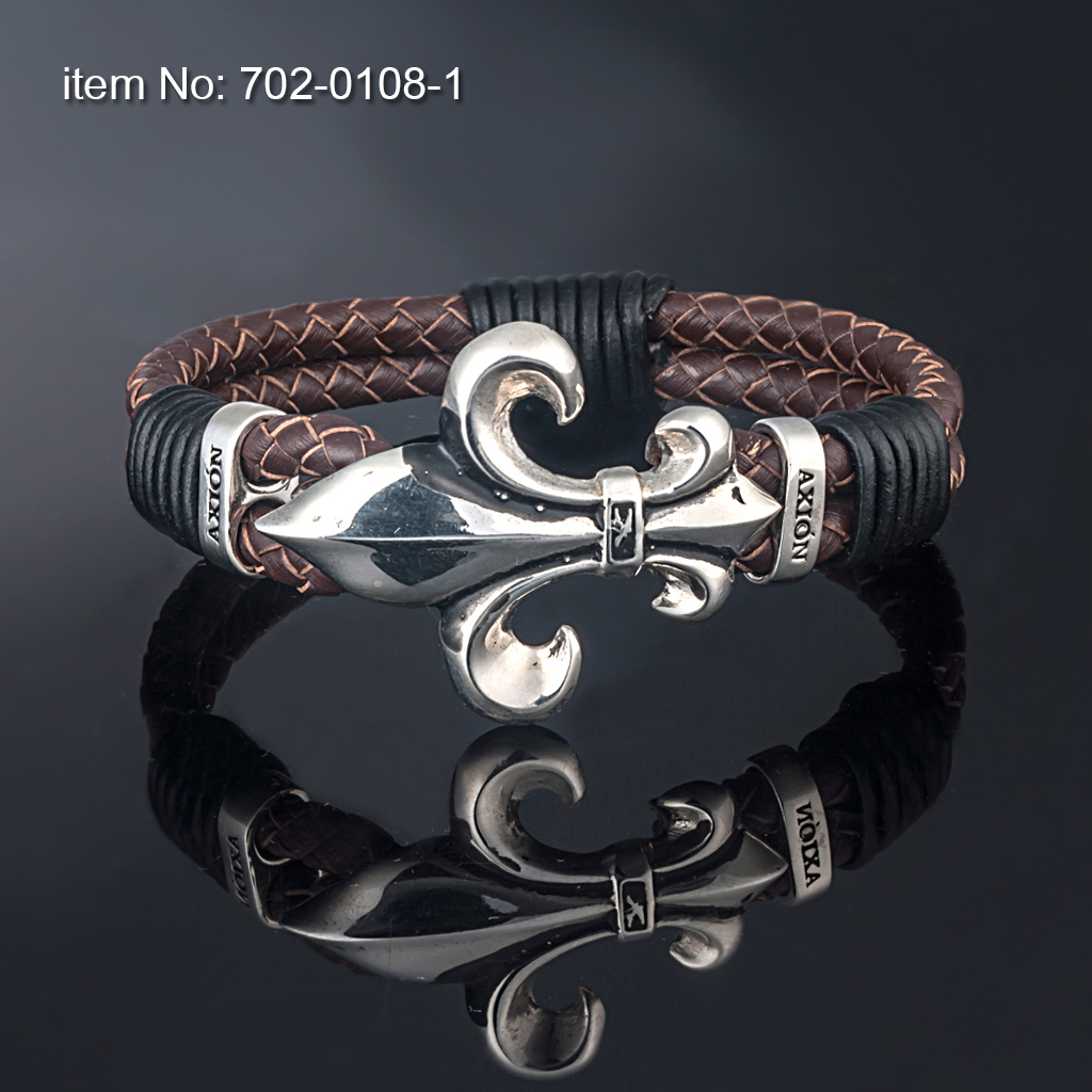 Μεγάλο ασημένιο βραχιόλι κρίνα, περιβάλλεται από δύο ασημένια μοτίφ - Πατήστε εδώ για περισσότερα χρώματα -