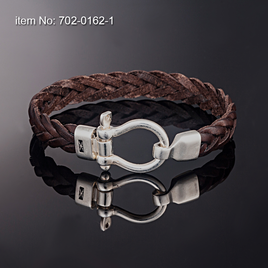 Ασημένιο βραχιόλι με ναυτικό κλειδί με το λογότυπο AXION (18 mm) και με πλεγμένο γνήσιο δέρμα μαύρο - Πατήστε εδώ για περισσότερα χρώματα -