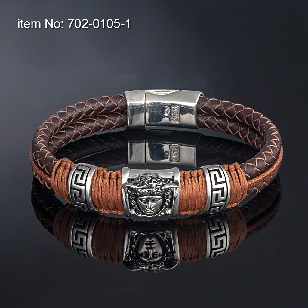 Ασημένιο βραχιόλι με μοτιφ Μέδουσα (12 mm) και γνήσιο δέρμα - Πατήστε εδώ για περισσότερα χρώματα -