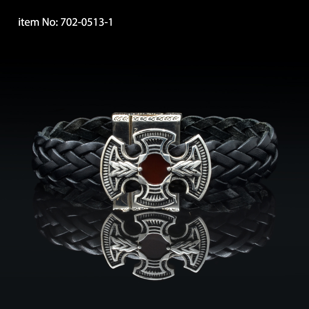Bracelet with Sterling Silver crossn and black braided genuine leather