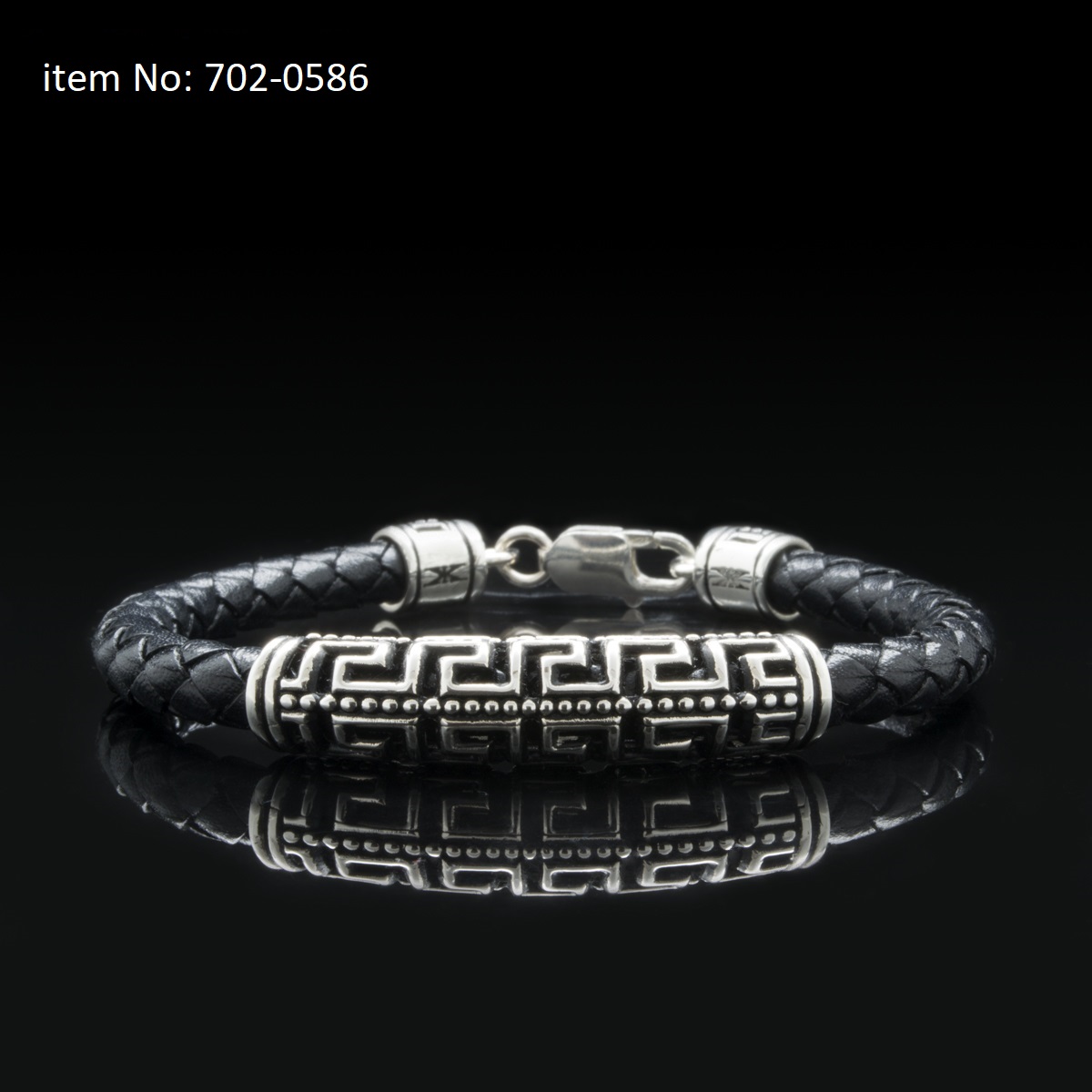 925° Ασημένιο βραχιόλι με μοτίφ διπλό μαίανδρο & γνήσιο πλεκτό δέρμα 5mm - Πατήστε εδώ για περισσότερα χρώματα -