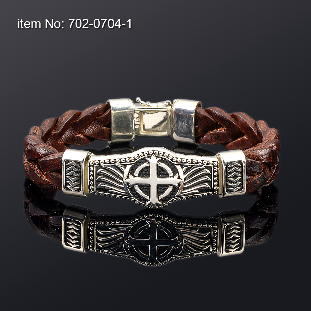 Sterling Silver Bracelet and brown genuine leather 12mm - Click here for more colors -