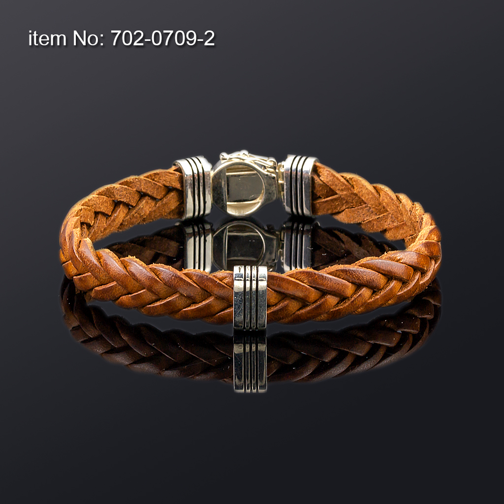 Ασημένιο Βραχιόλι 925° και γνήσιο πλεκτό tan δέρμα 10mm