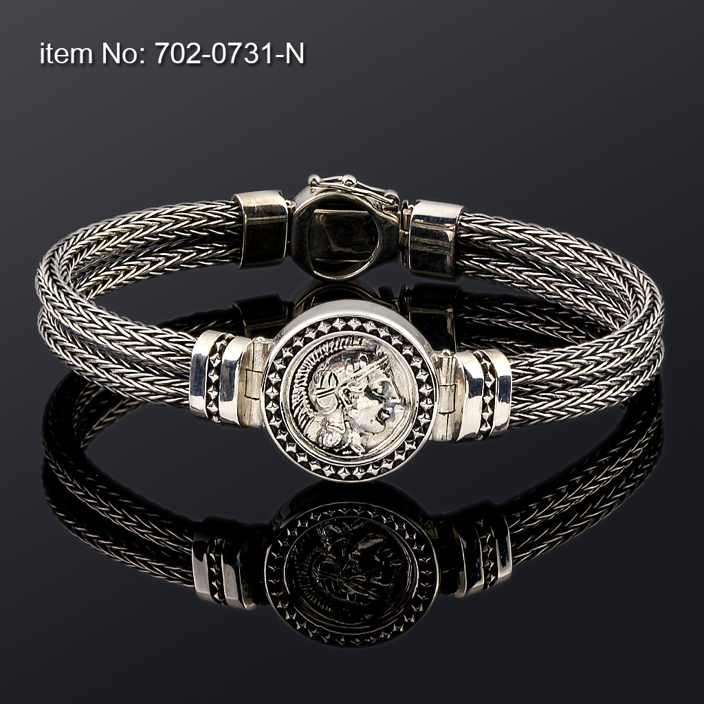 Ασημένιο Βραχιόλι 925° με μοτίβο νόμισμα Αθηνά 16mm<br>