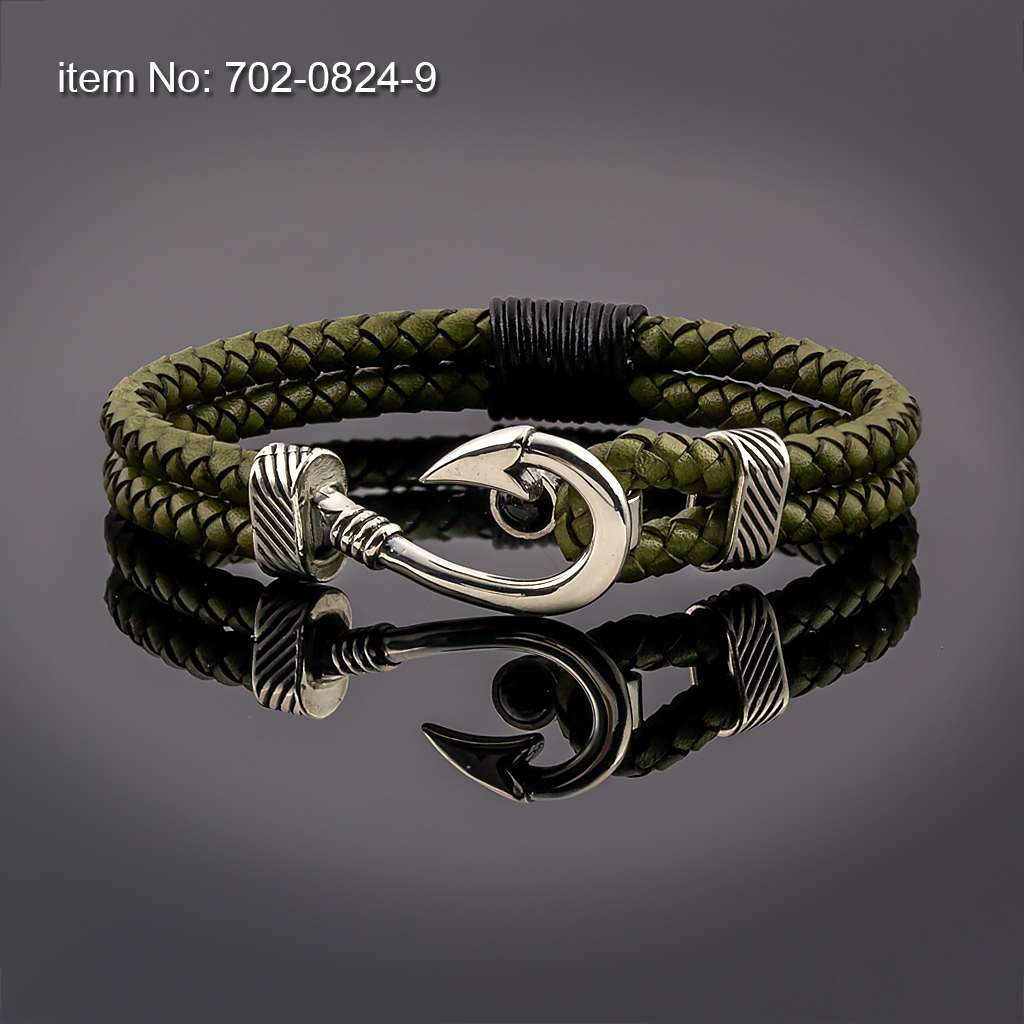 Βραχιόλι με ασημένιο γάντζο και γνήσια capuchon πέτρα και πλεγμένο δέρμα - Πατήστε εδώ για περισσότερα χρώματα -