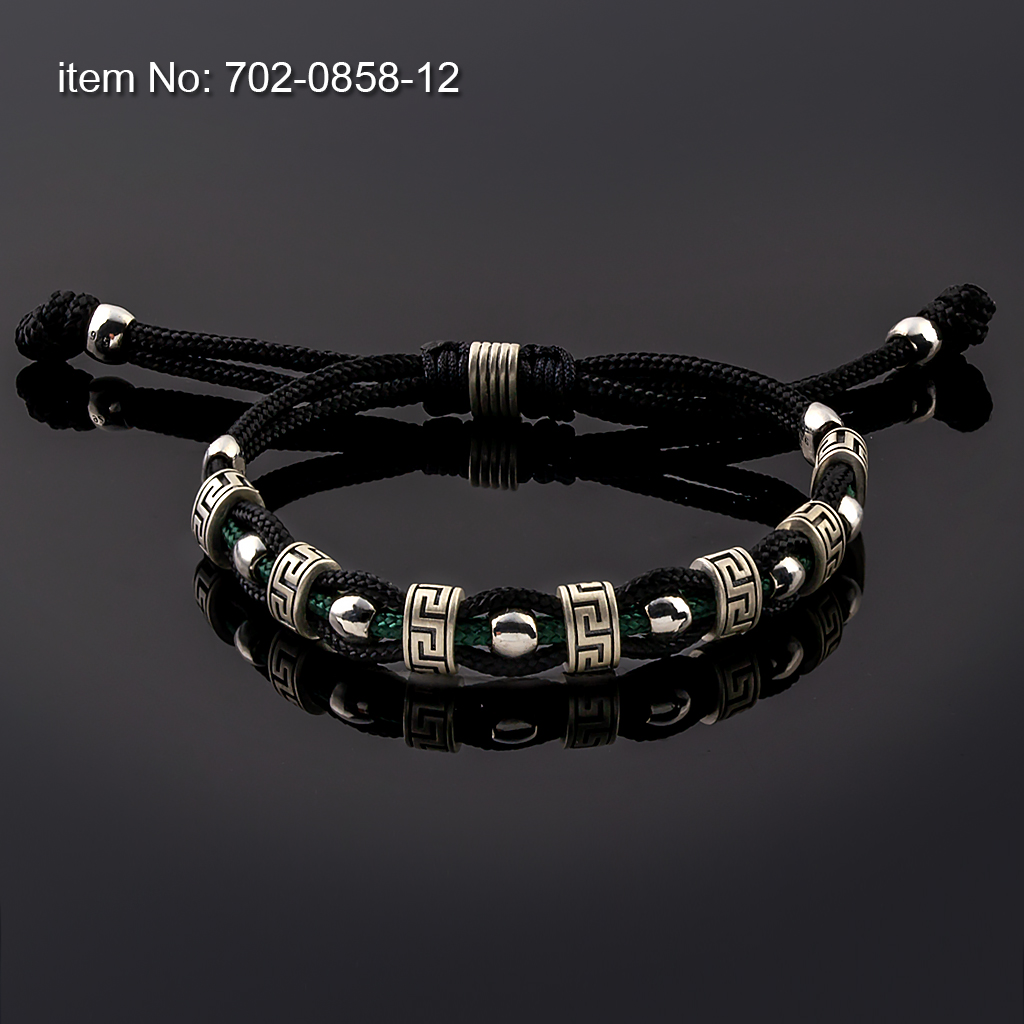 Sterling Silver Bracelet with Greek Key motif and with paracord core - Click here for more colors -