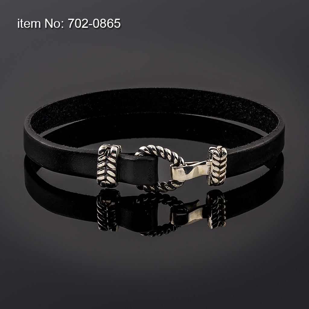 Βραχιόλι με ασημένια στοιχεία σχεδίασης σχοινιού σε 8mm γνήσιο δέρμα - Πατήστε εδώ για περισσότερα χρώματα -