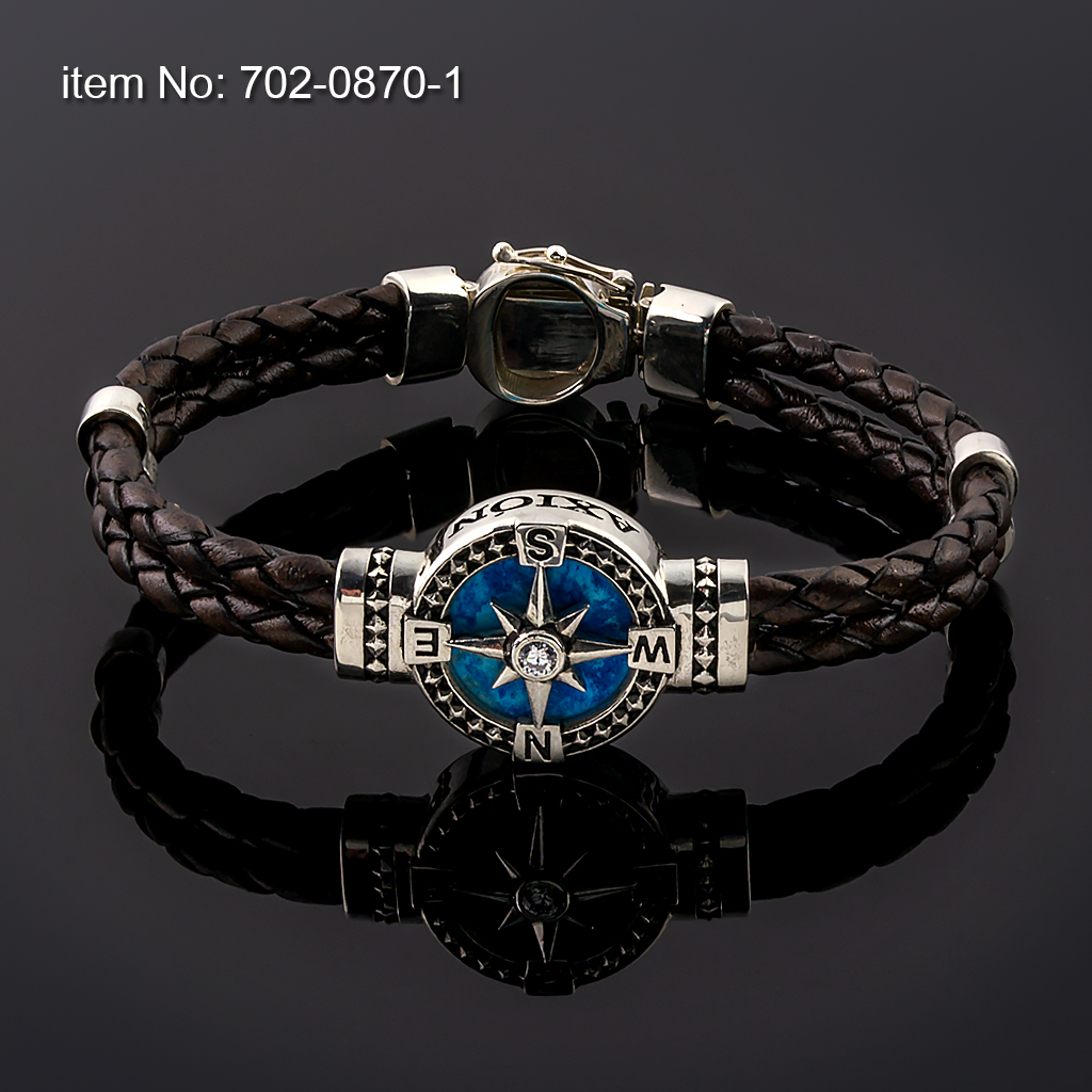 Sterling silver compass rose and turquoise bracelet