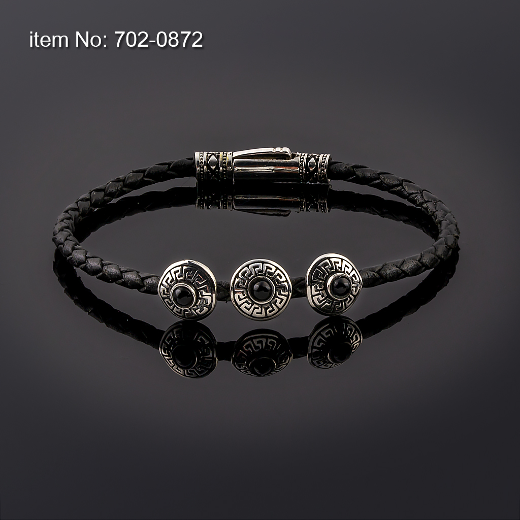 Bracelet with Sterling Silver with greek design and braided genuine leather - Click here for more colors -