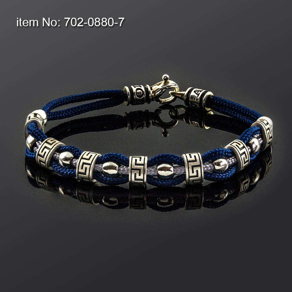 Sterling Silver Bracelet with Greek Key motif and with paracord core