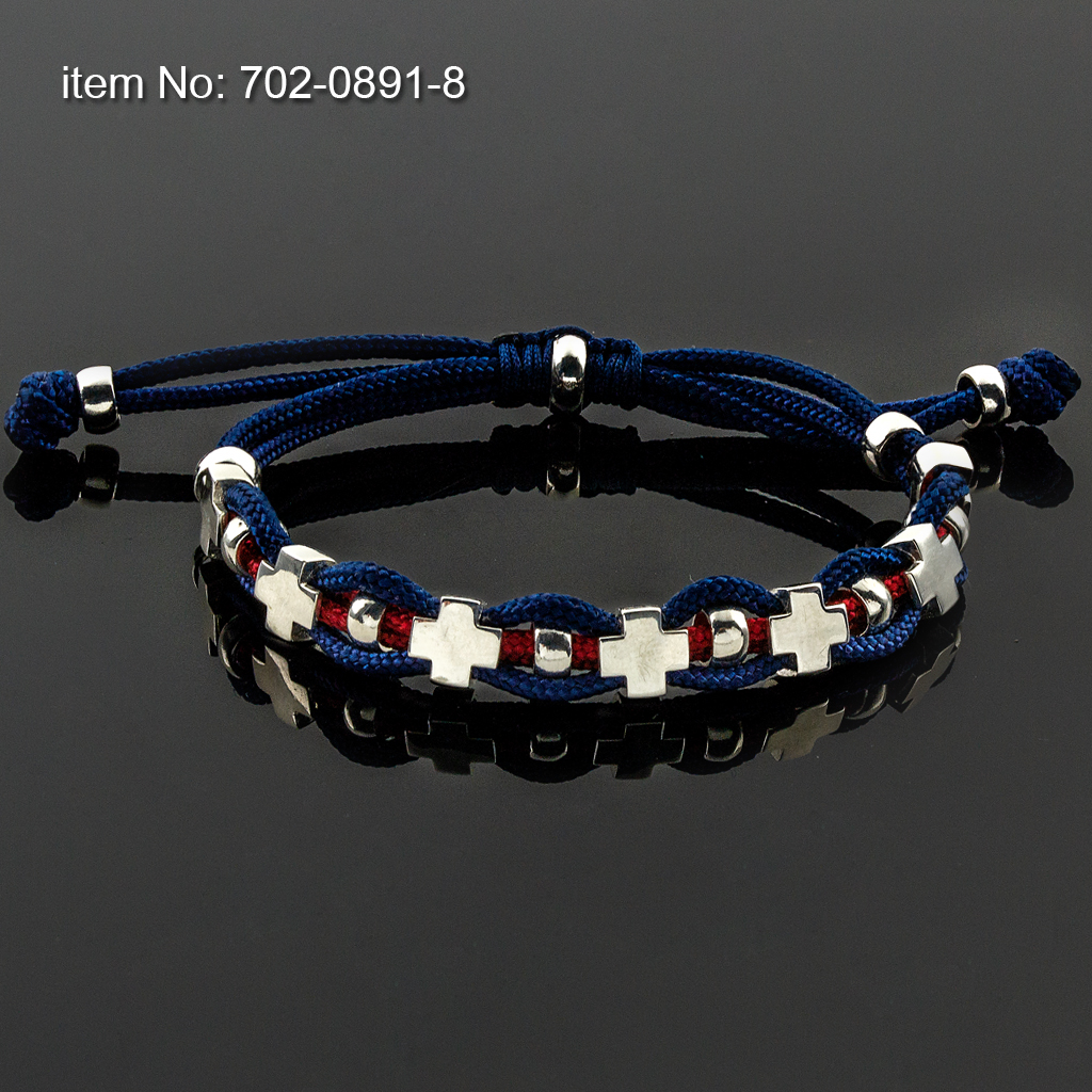 Bracelet with Sterling Silver Crosses motif and high quality synthetic paracord - Click here for more colors -