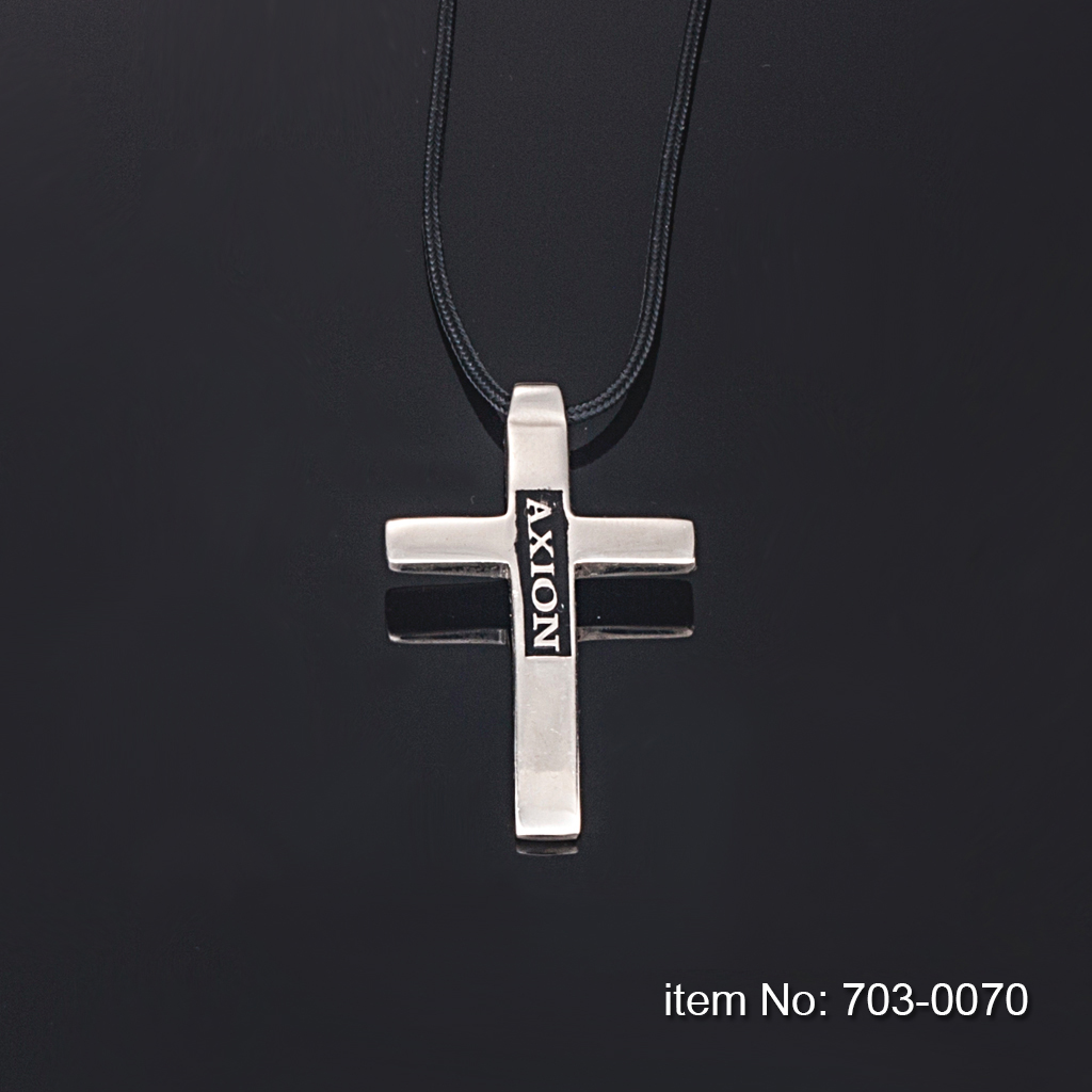 Ασημένιο κολιέ γυαλισμένο σταυρό με το λογότυπο ΑXΙΟΝ