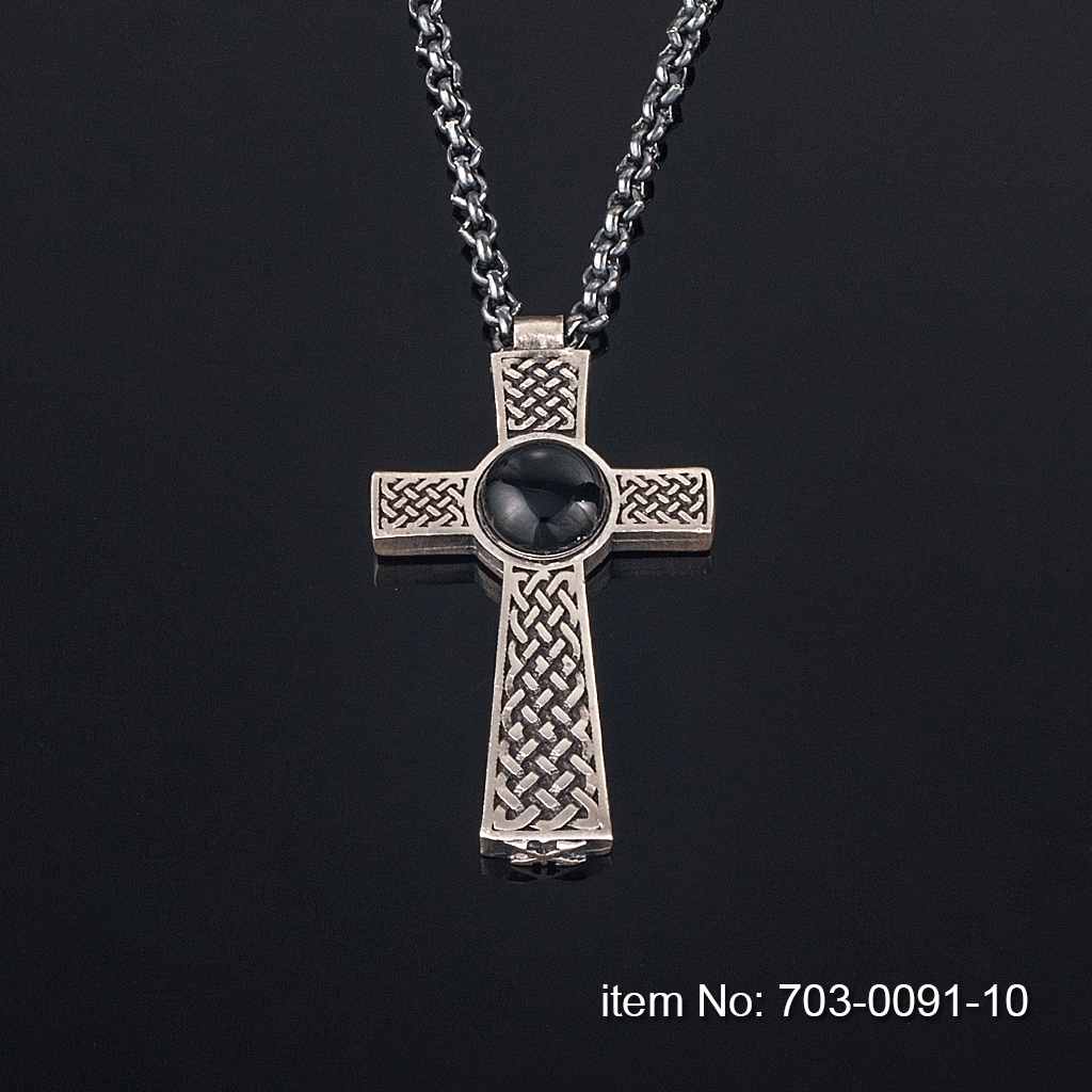 925° Ασημένιο  Μασιφ Κολίε με σταυρό & μαύρο onyx