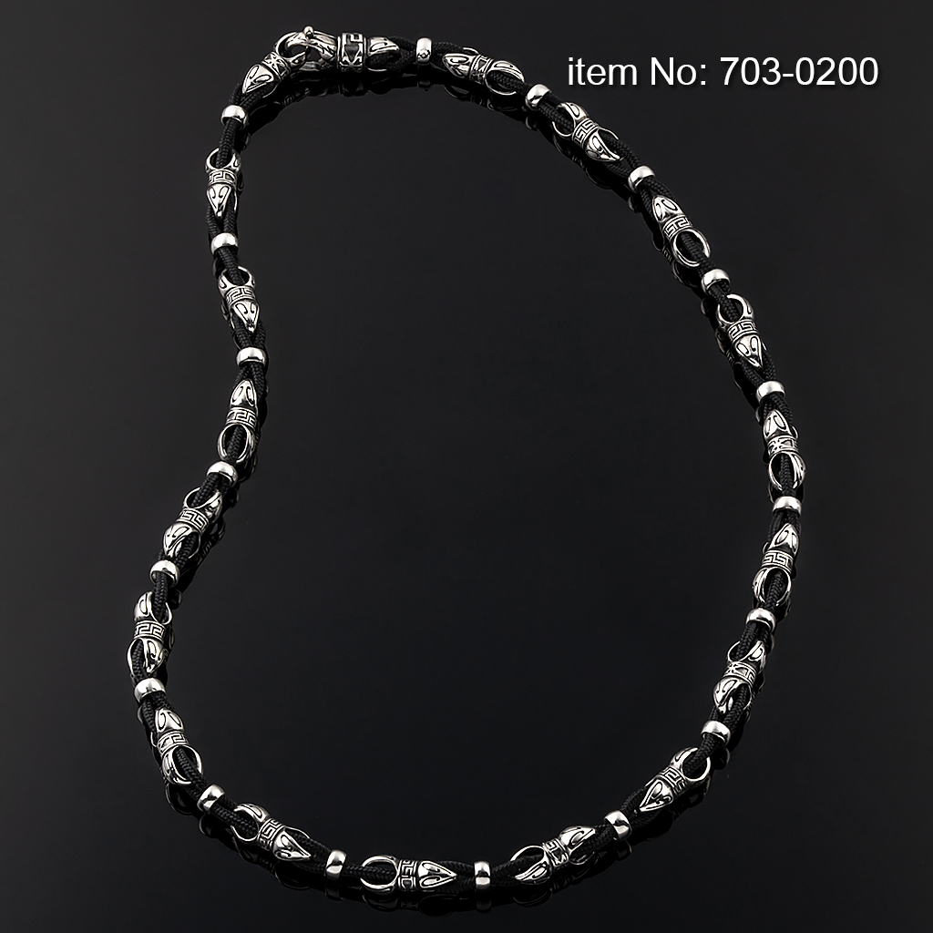 Sterling Silver Link and Black Cord Necklace
