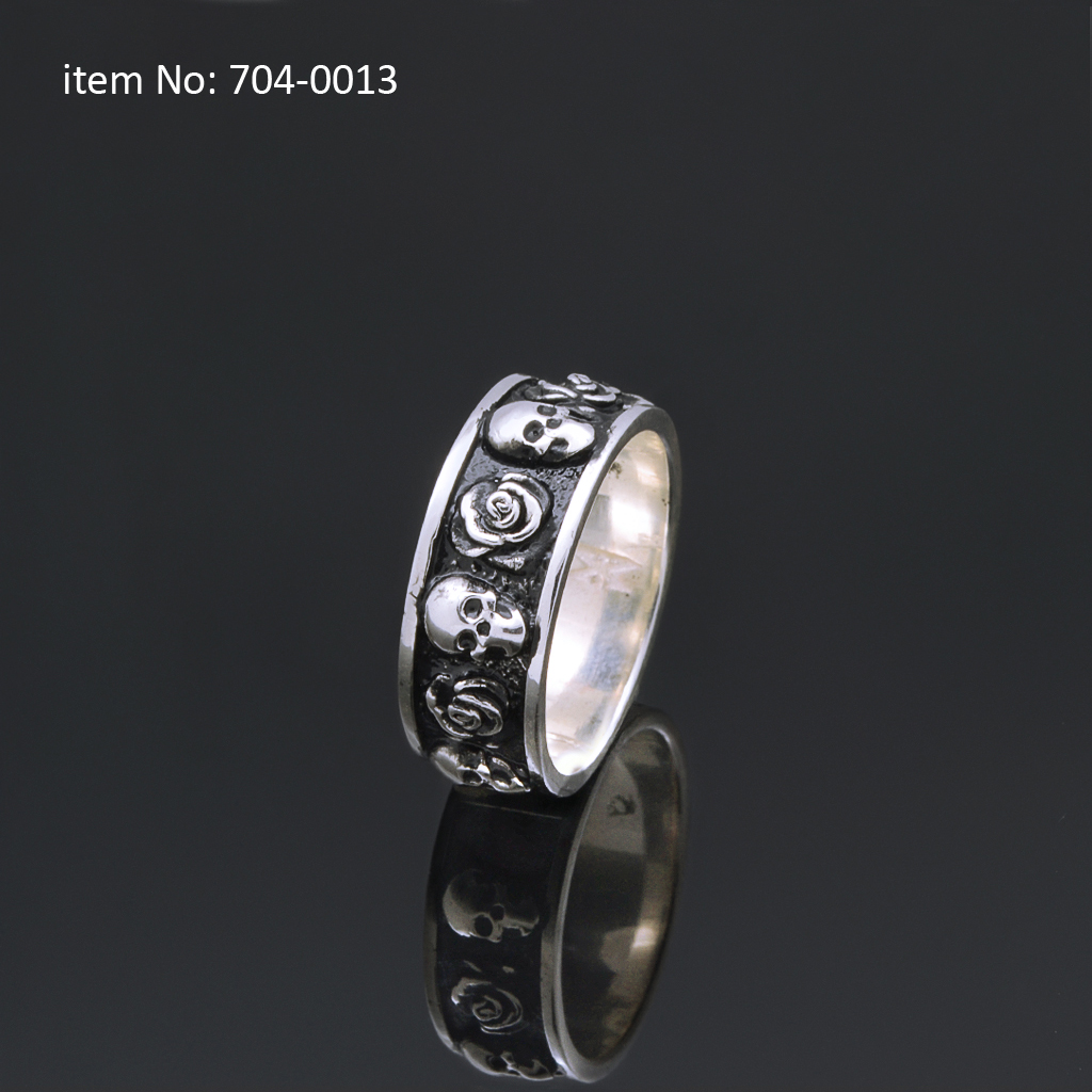 Sterling Silver Skulls and Roses Ring