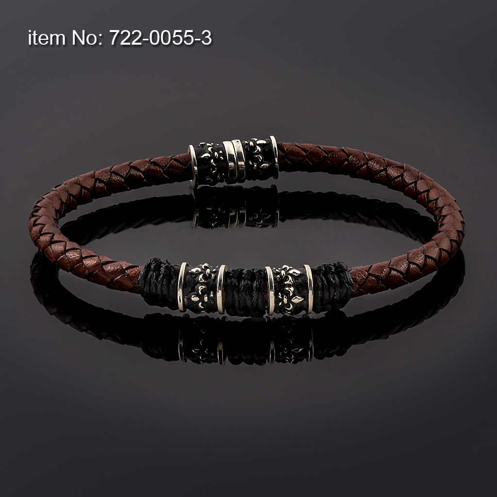 Sterling silver bracelet with 8 mm motif. Genuine leather - Click here for more colors -