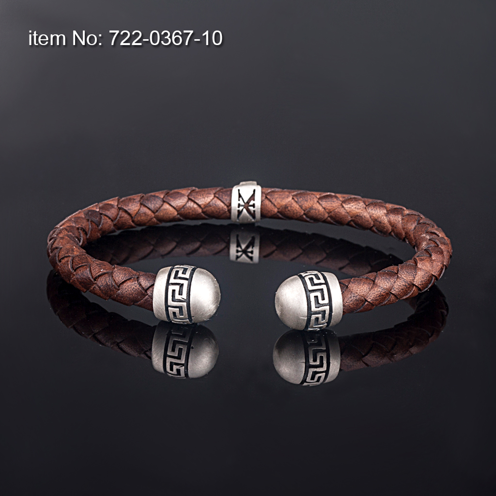 Bracelet with Sterling Silver  Greek key motif and  6mm braided genuine leather - Click here for more colors -