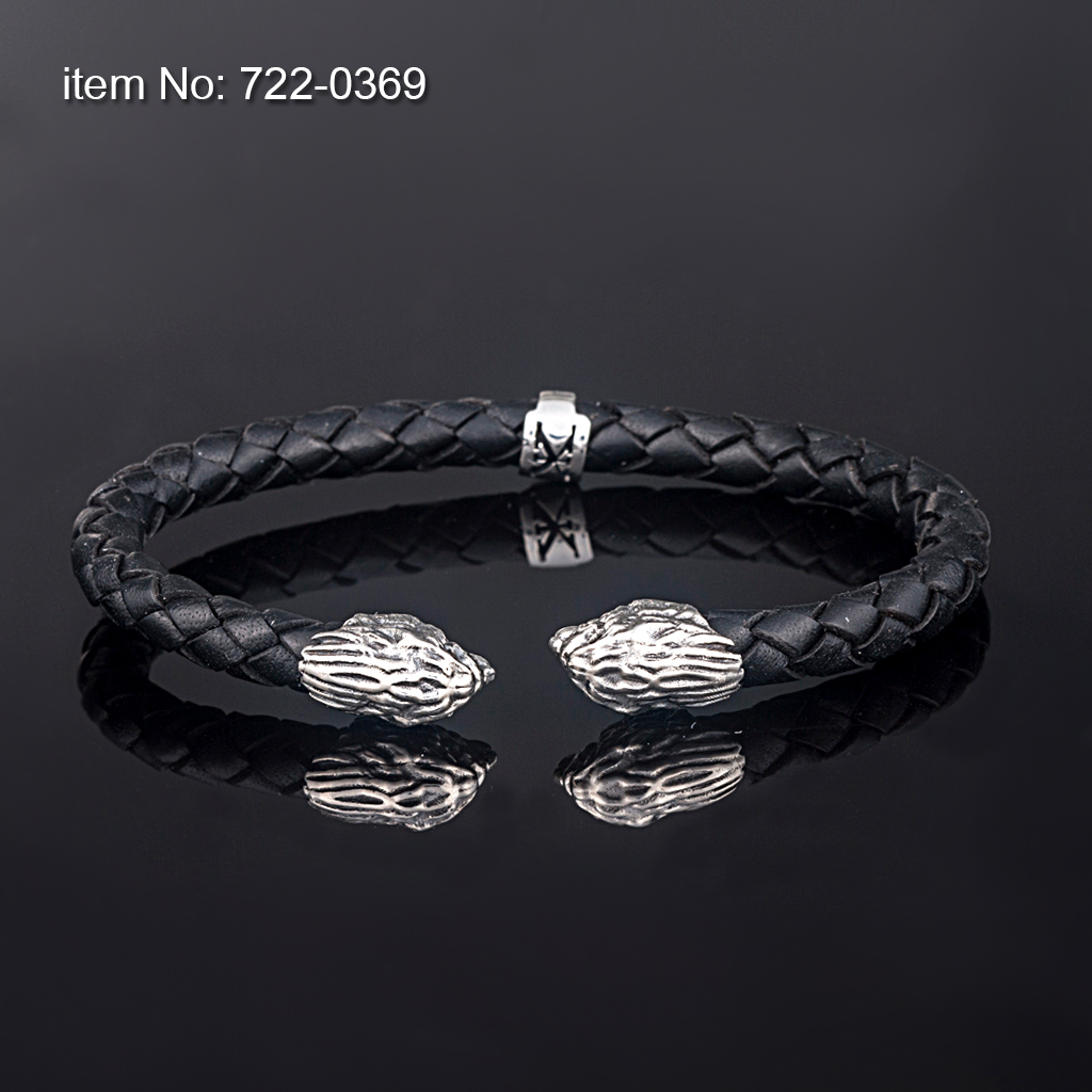 925° Ασημενιο Βραχιόλι με μοτιφ Λιοντάρι & γνήσιο πλεκτό δέρμα 6mm - Πατήστε εδώ για περισσότερα χρώματα -