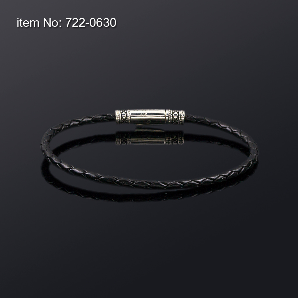 Ασημένιο βραχιόλι με γνήσιο μαύρο δέρμα 3 mm