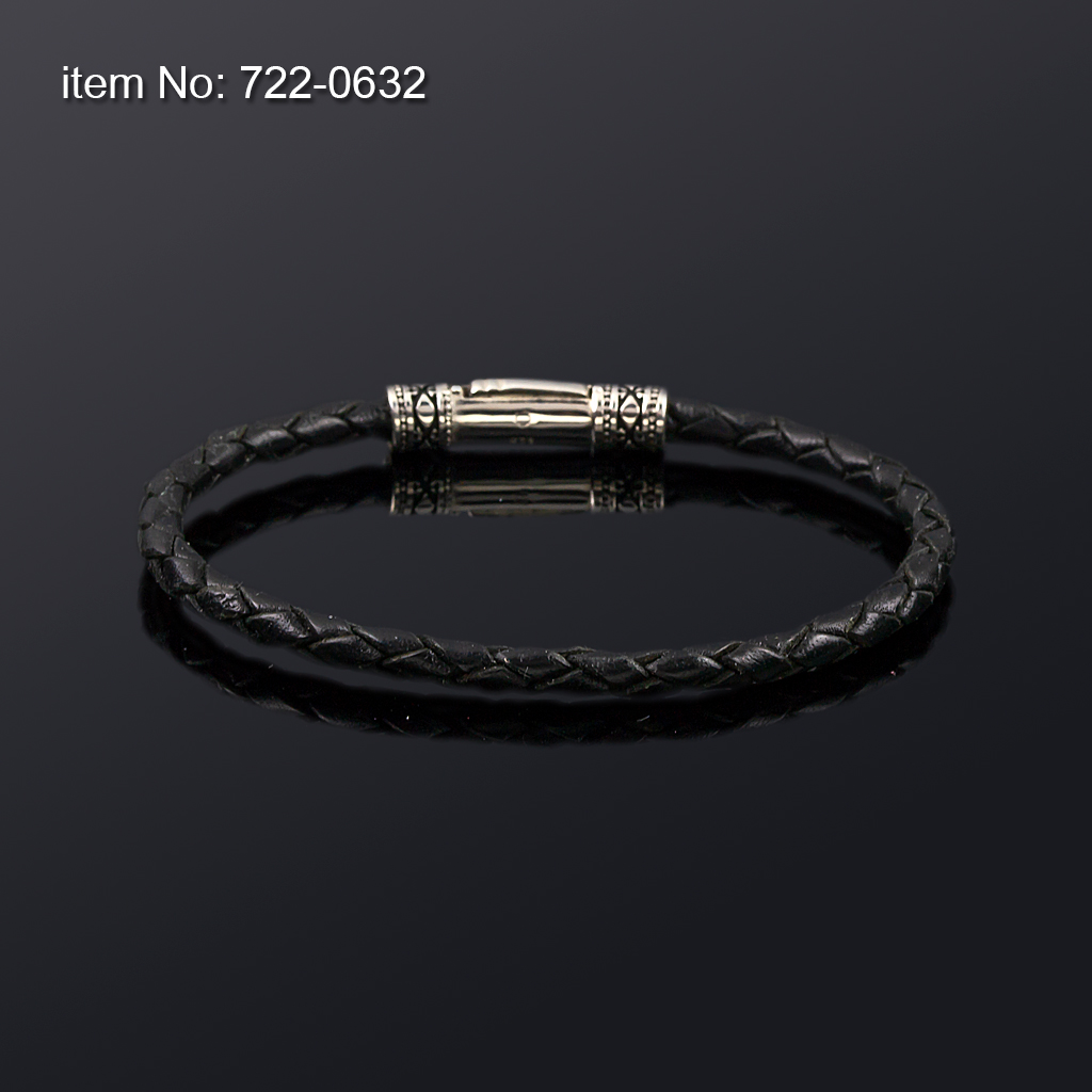 Ασημένιο βραχιόλι με γνήσιο μαύρο δέρμα 4 mm
