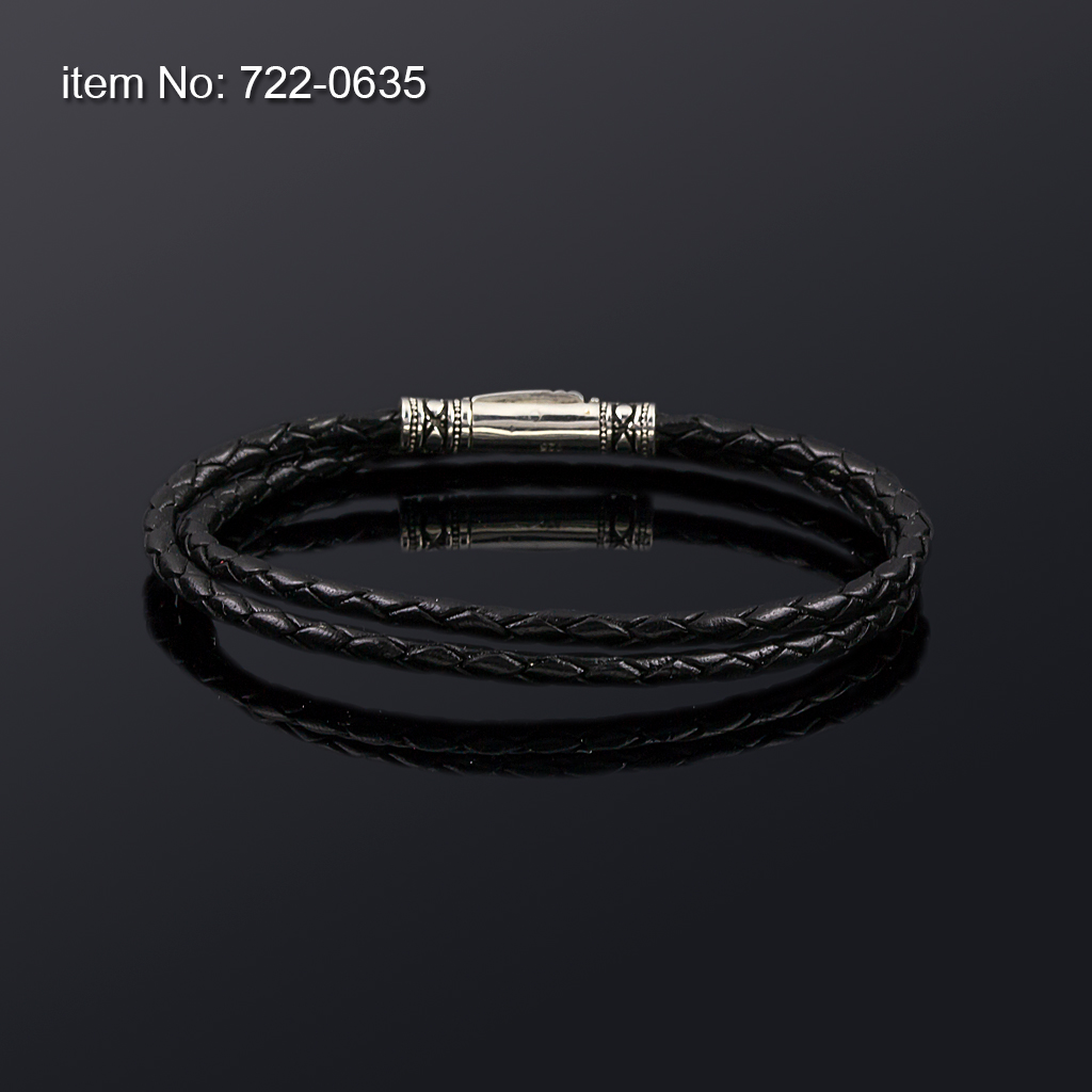 Ασημένιο βραχιόλι με γνήσιο διπλό μαύρο δέρμα 3 mm