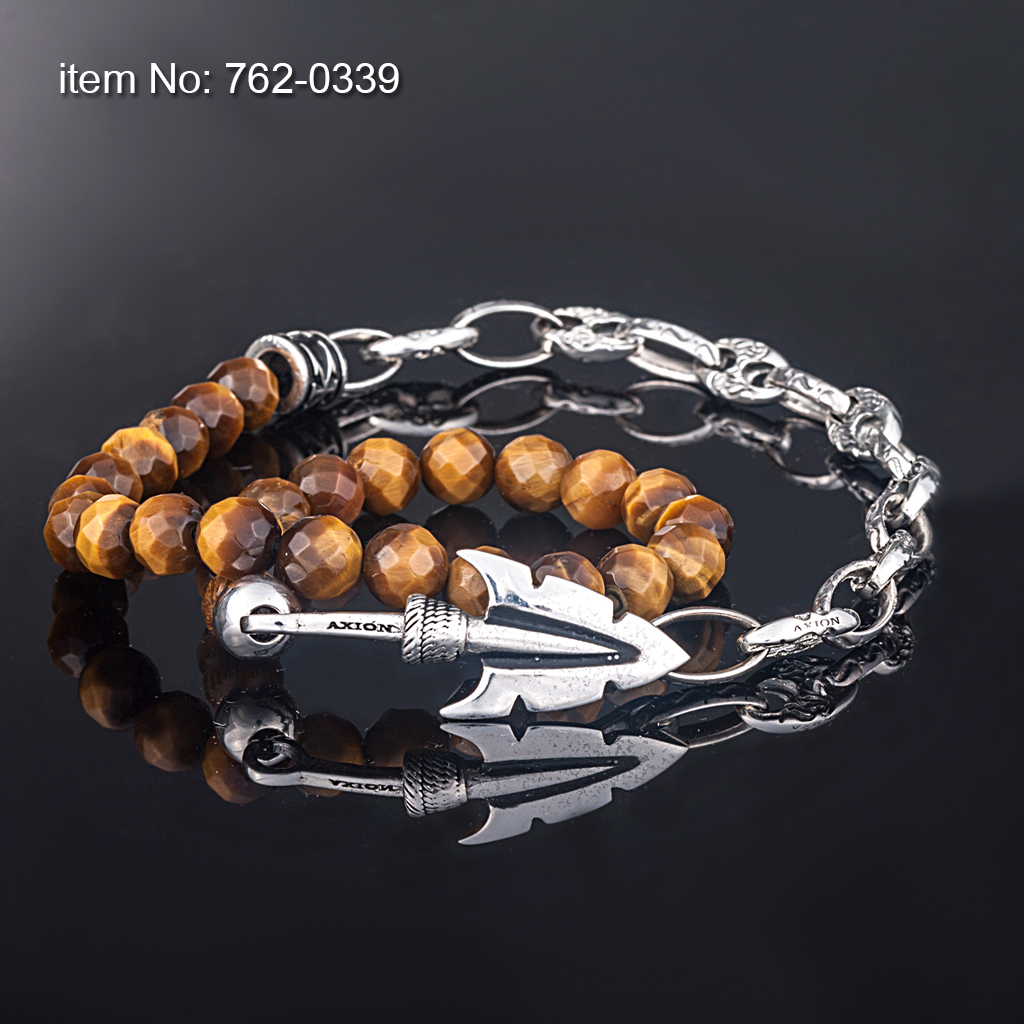 Double wrap sterling silver bracelet with arrow and beads 8 mm - Click here for more colors -