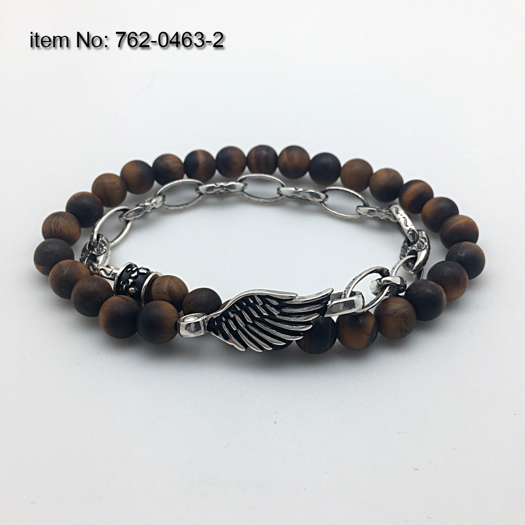 Sterling Silver Bracelet design double wrap with chain and on 8 mm beads - Click here for more colors -