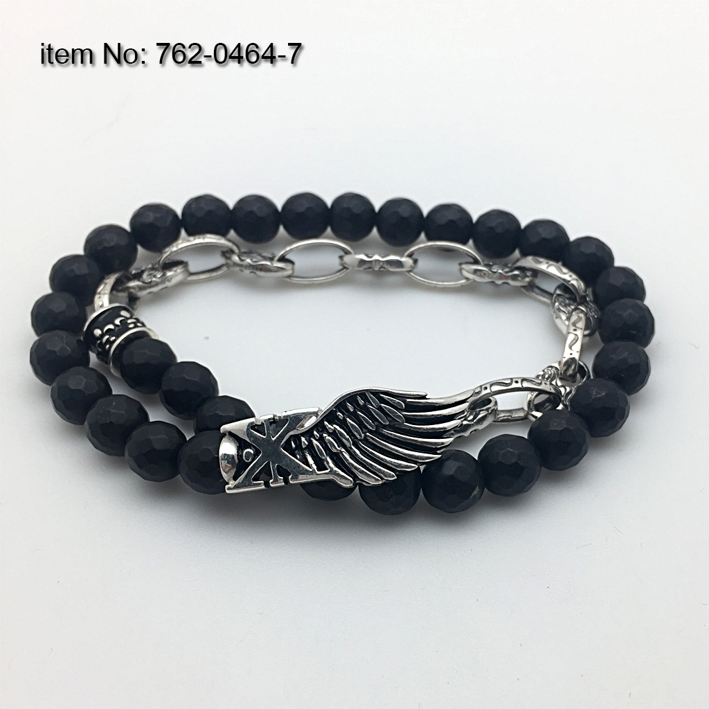 Sterling Silver Bracelet design double wrap with chain and on 8 mm beads - Click here for more colors -