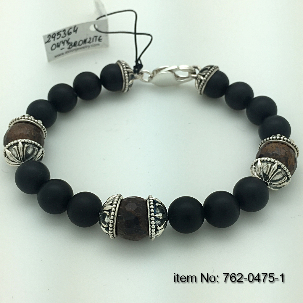 925°Ασημένιο Βραχιόλι με μοτίφ σε 10 mm όνυχα και 12 mm bronzite