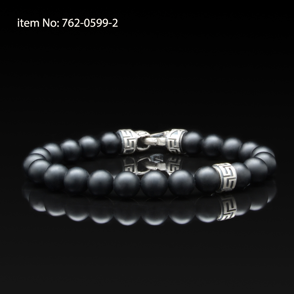Sterling Silver bracelet with meanders motif and black onyx beads