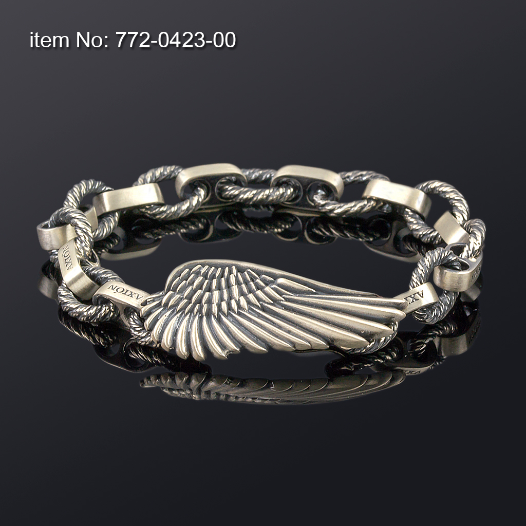 Sterling silver bracelet with wing (19 mm width)