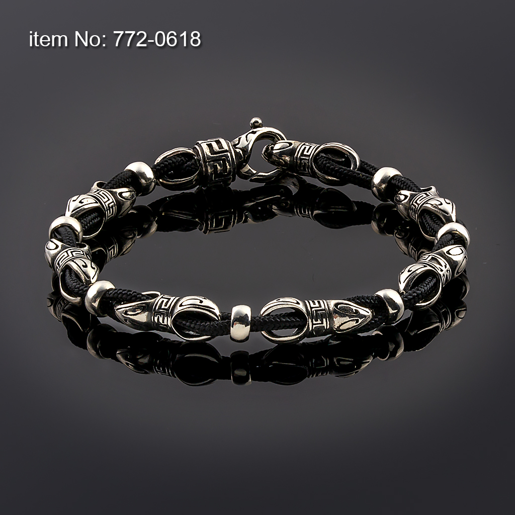 Sterling Silver Link and Black Cord Bracelet - Click here for more colors -