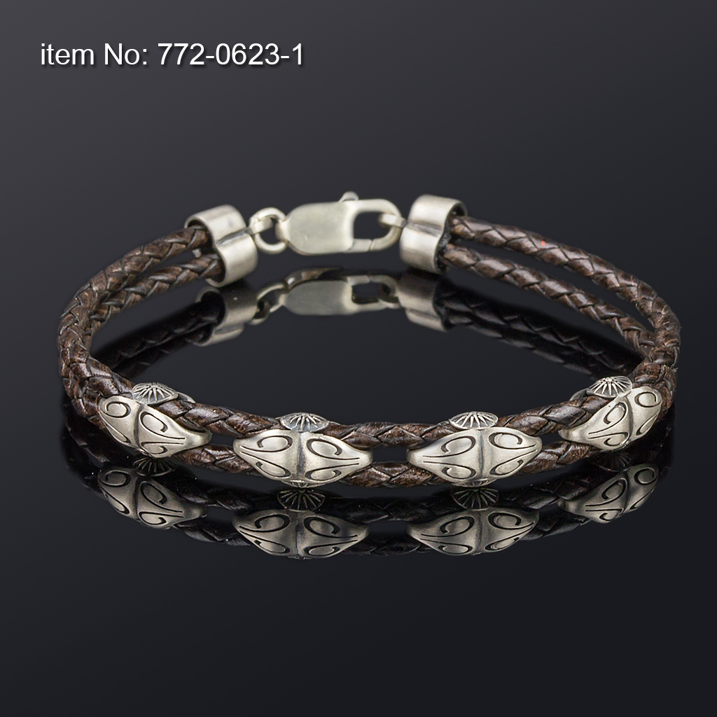 Ασημένιο βραχιόλι 925° με στοιχεία vergina sun και με γνήσιο πλεκτό δέρμα 3 mm - Πατήστε εδώ για περισσότερα χρώματα -