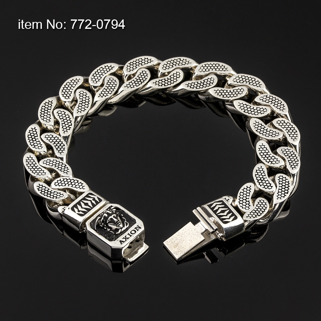 Ασημένιο 925° μασίφ βραχιόλι με υπογραφή AXION και κουβανέζικο σύνδεσμο πλάτους 15.25 mm