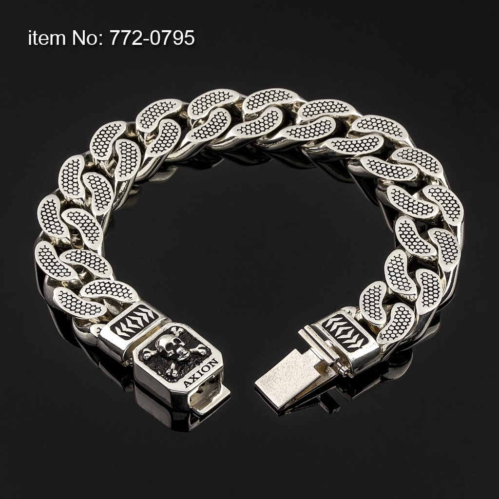 Ασημένιο 925° μασίφ βραχιόλι με υπογραφή AXION και κουβανέζικο σύνδεσμο πλάτους 15.25 mm
