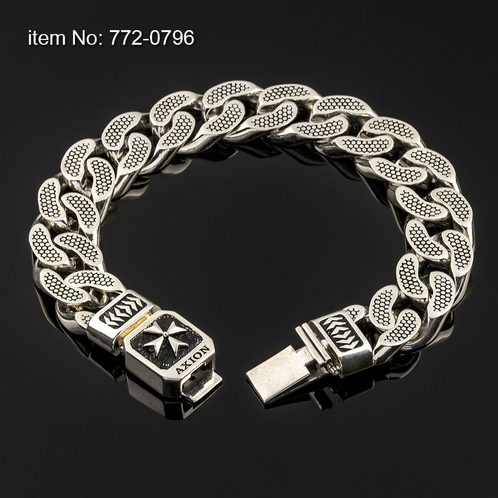 Ασημένιο 925° μασίφ βραχιόλι με υπογραφή AXION και κουβανέζικο σύνδεσμο πλάτους 15.25 mm