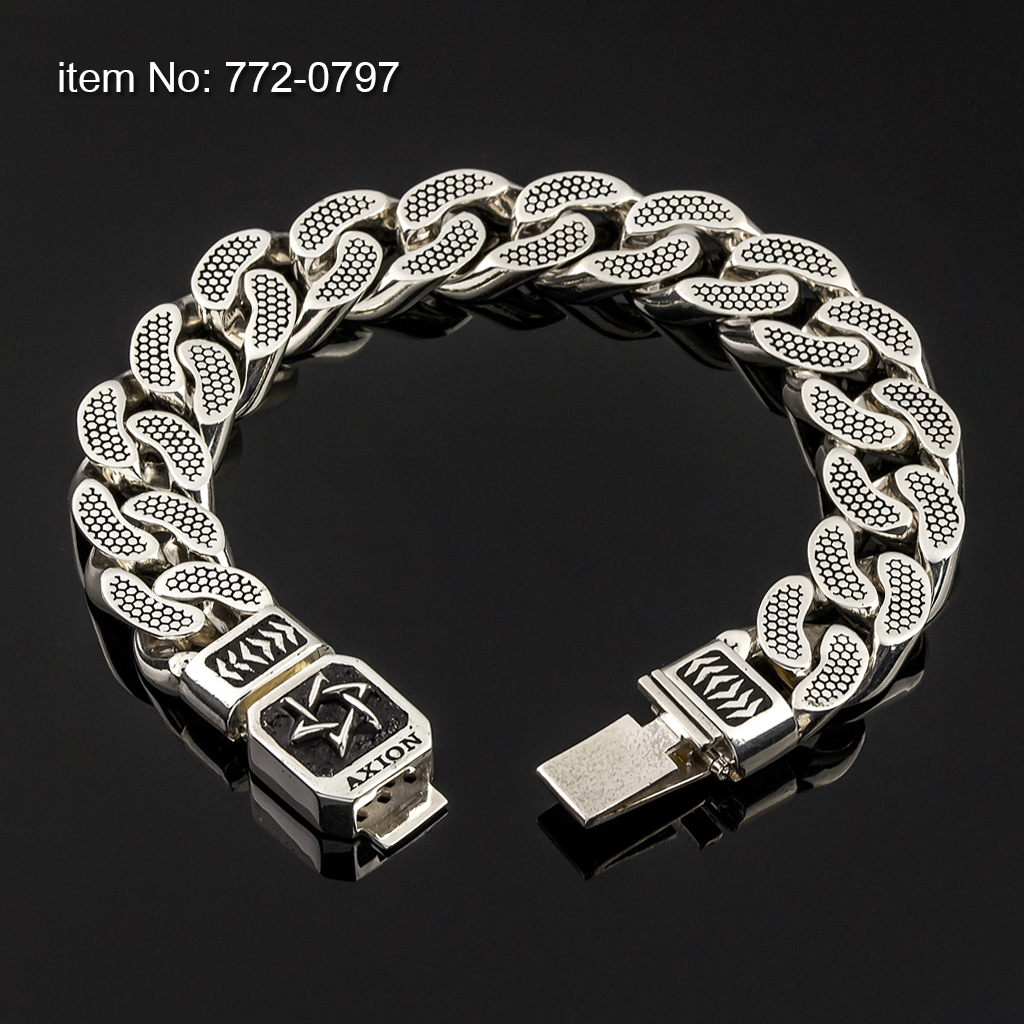 Ασημένιο 925° μασίφ βραχιόλι με υπογραφή AXION και κουβανέζικο σύνδεσμο πλάτους 15.25 mm