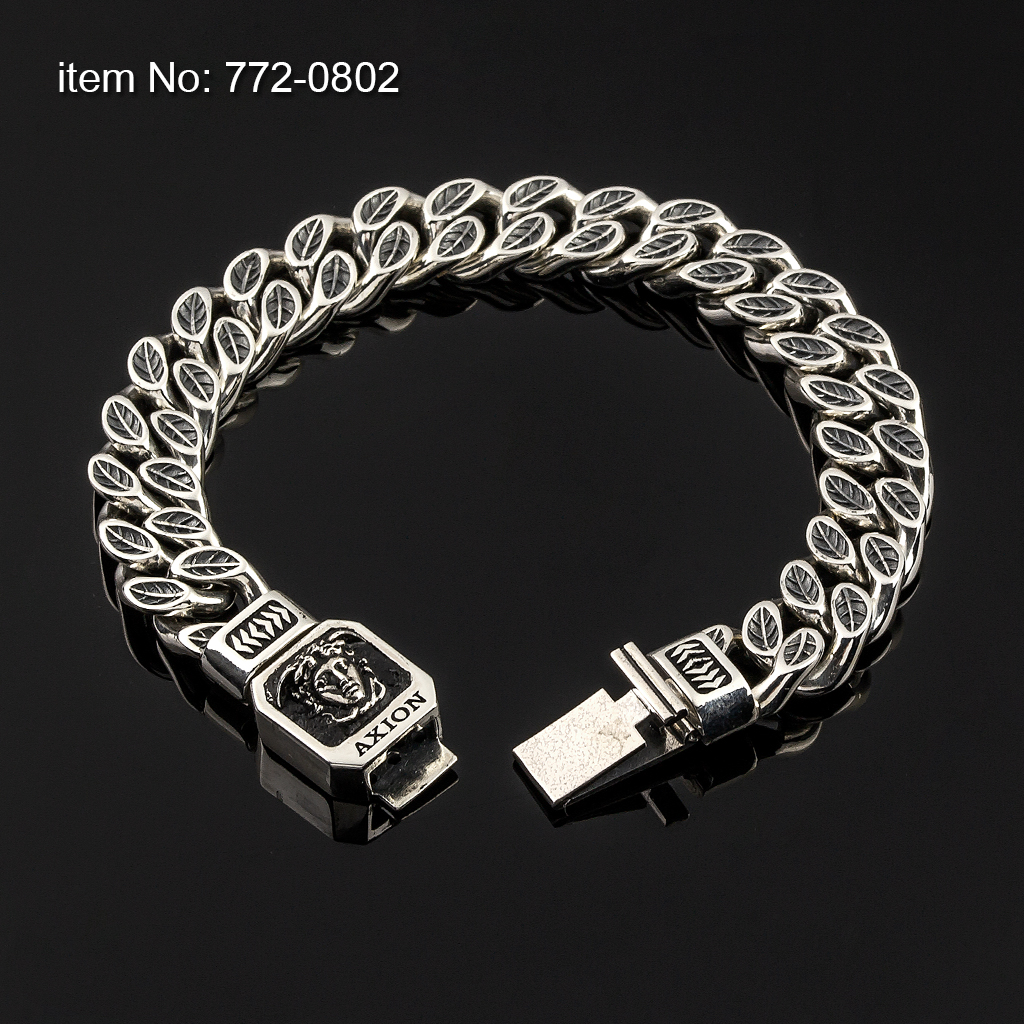 Ασημένιο 925° μασίφ βραχιόλι με υπογραφή AXION και κουβανέζικο σύνδεσμο πλάτους 12 mm