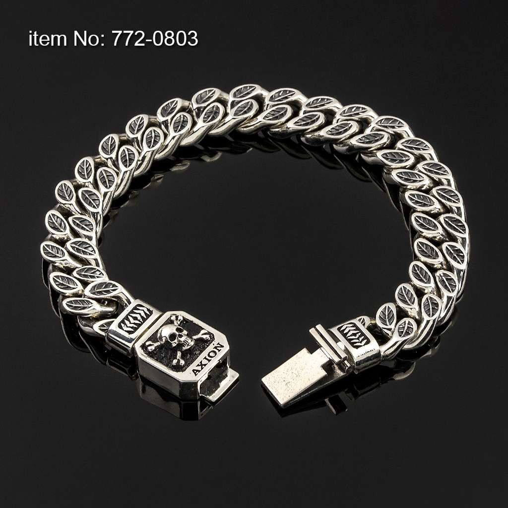Ασημένιο 925° μασίφ βραχιόλι με υπογραφή AXION και κουβανέζικο σύνδεσμο πλάτους 12 mm